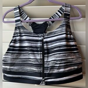 Lands’ End - Black and White Striped Swim Top - 18W - NEW - Front Zipper
